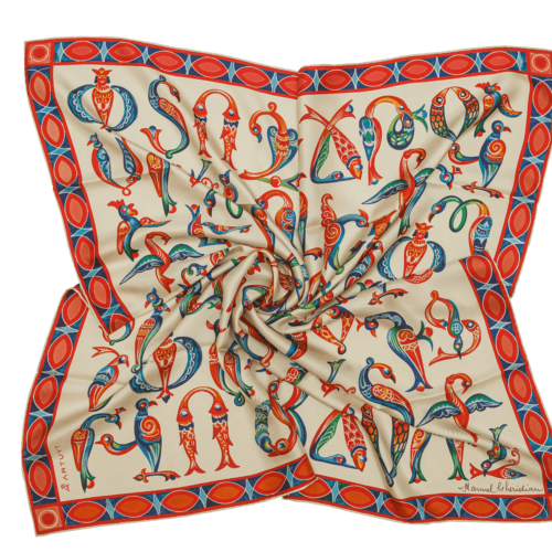 Silk Scarf "Medieval bird-letters"